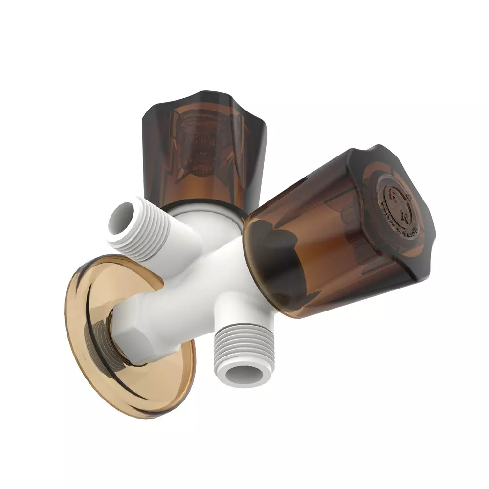 RN 2 In 1 Angle Tap With Flange PTMT White Hash Brown 1/2 Inch (15 mm) Size for Kitchen & Bathroom Use, RNMAJ20F15