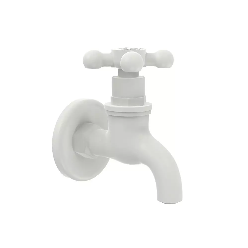 RN Rimjhim Collection Deluxe BIB Tap With Flange PTMT Box Packaging Type White 1/2 Inch (15 mm) Size for Kitchen & Bathroom Use, RNRIM01A02