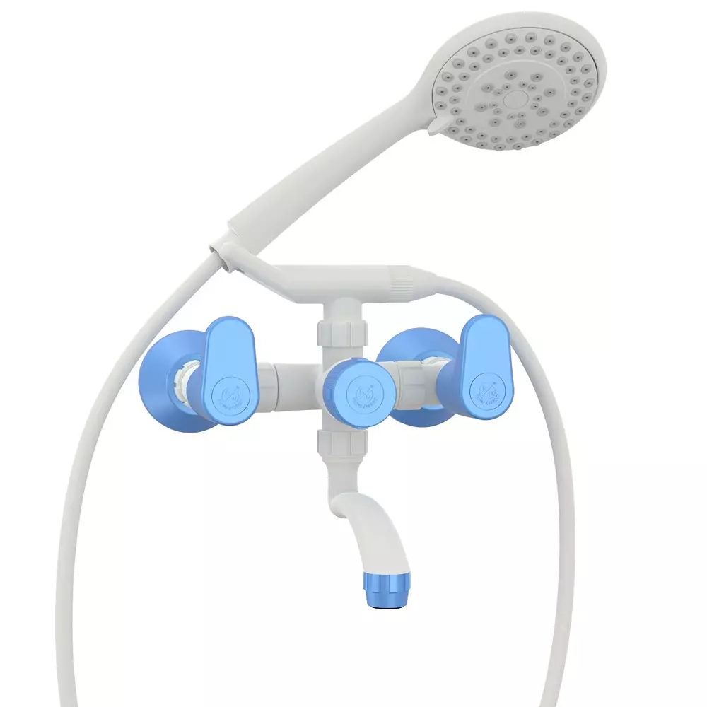 RN Lofty Collection Wall Mixer Telephonic Tap With Crutch PTMT White Blue 1/2 Inch (15 mm) Size for Bathroom Use, RNLOF19A12