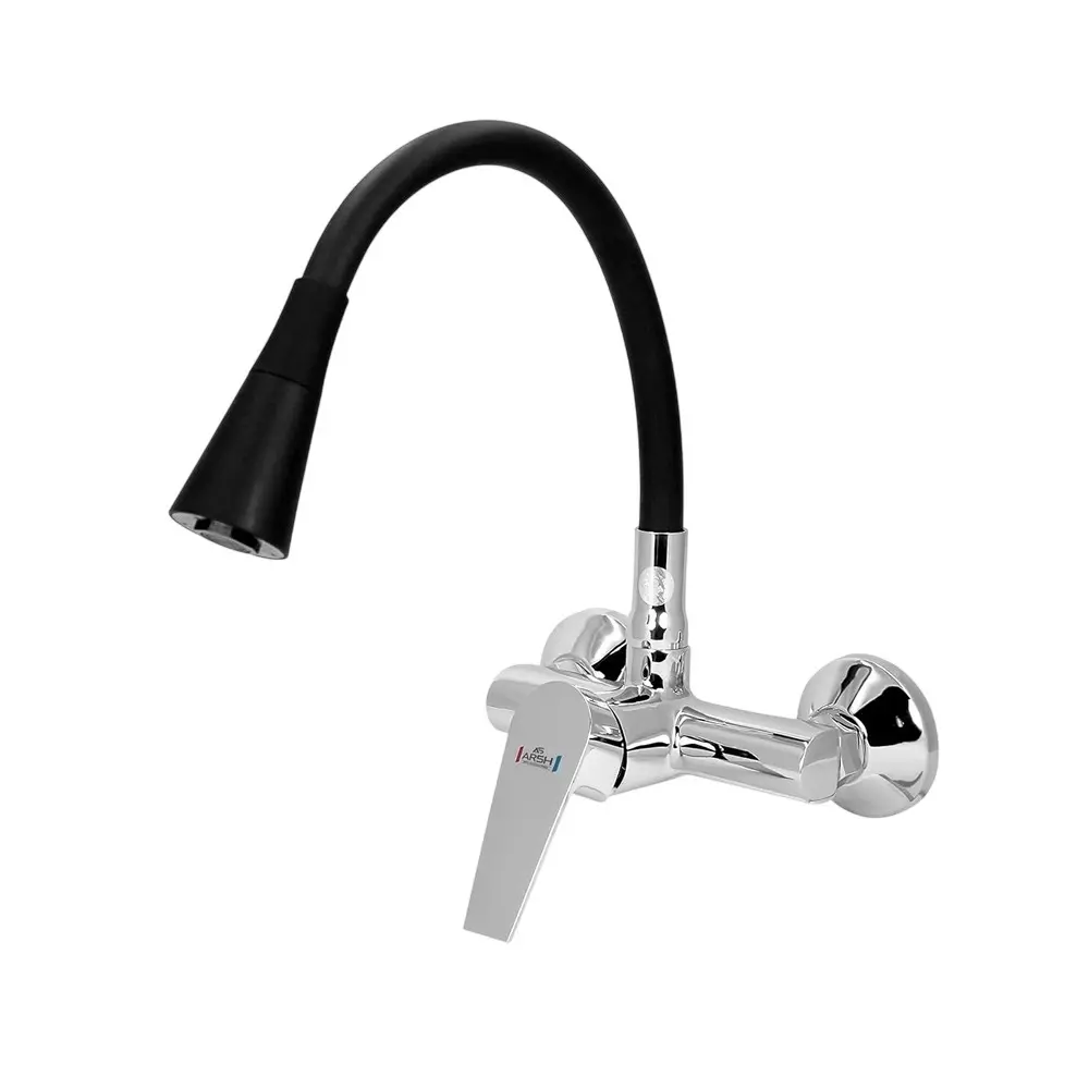 AR5H Single Lever Sink Mixer Brass Wall Mounted Chrome Finish with Flexible Dual Flow Spout, Black & Silver