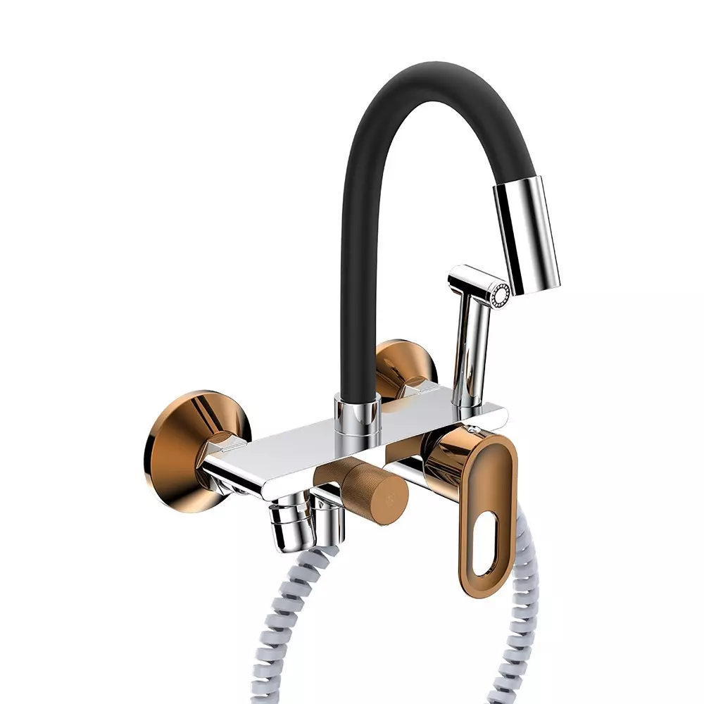RN Flexible Spout Swivel Sink Mixer Tap Kit Wall Mounted Rose Gold Chrome 1/2 Inch (15 mm) Size for Kitchen, RNAMA25G52