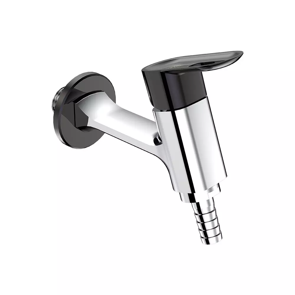 RN Bib Garden Tap With Nozzle & Flange Black Chrome 1/2 Inch (15 mm) Size for Bathroom & Toilets Use, RNAMA26G08