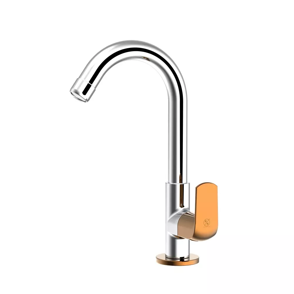 RN Solitaire Pro Dual Swan Neck Tap With Swivel Spout & Flange Rose Gold Chrome Table Mounted 1/2 Inch (15 mm) Size, RNSOP25G10