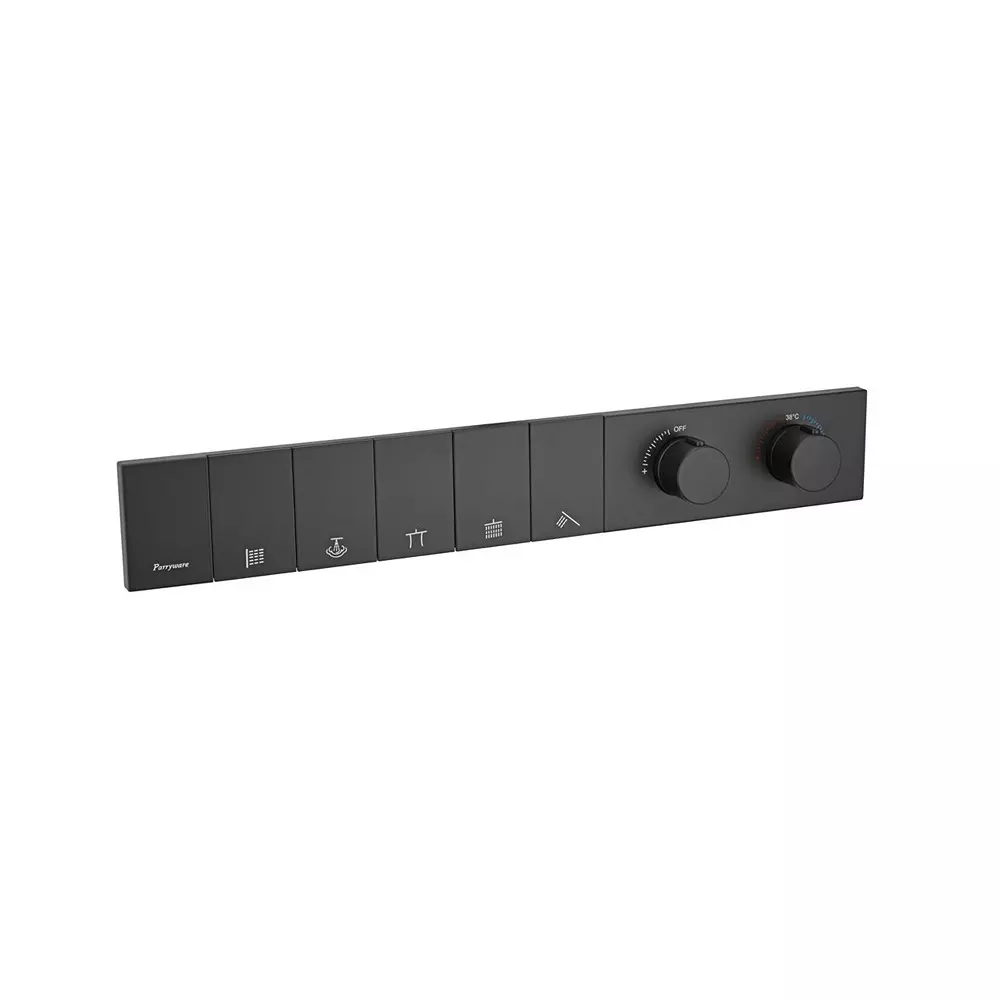 Parryware Harmony Thermostatic Diverter Upper Trim Piano Type 5-Way Matte Black, T51507C