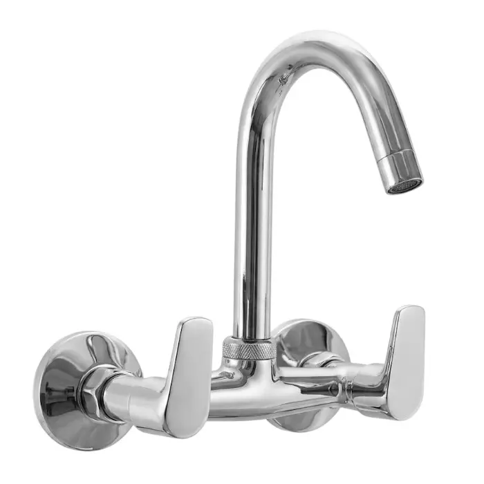 PLUMBER Ecoline Series Estel Range Two Hole Sink Mixer With Swivel Spout, Chrome Finish and Wall Mounted, ETL-5104