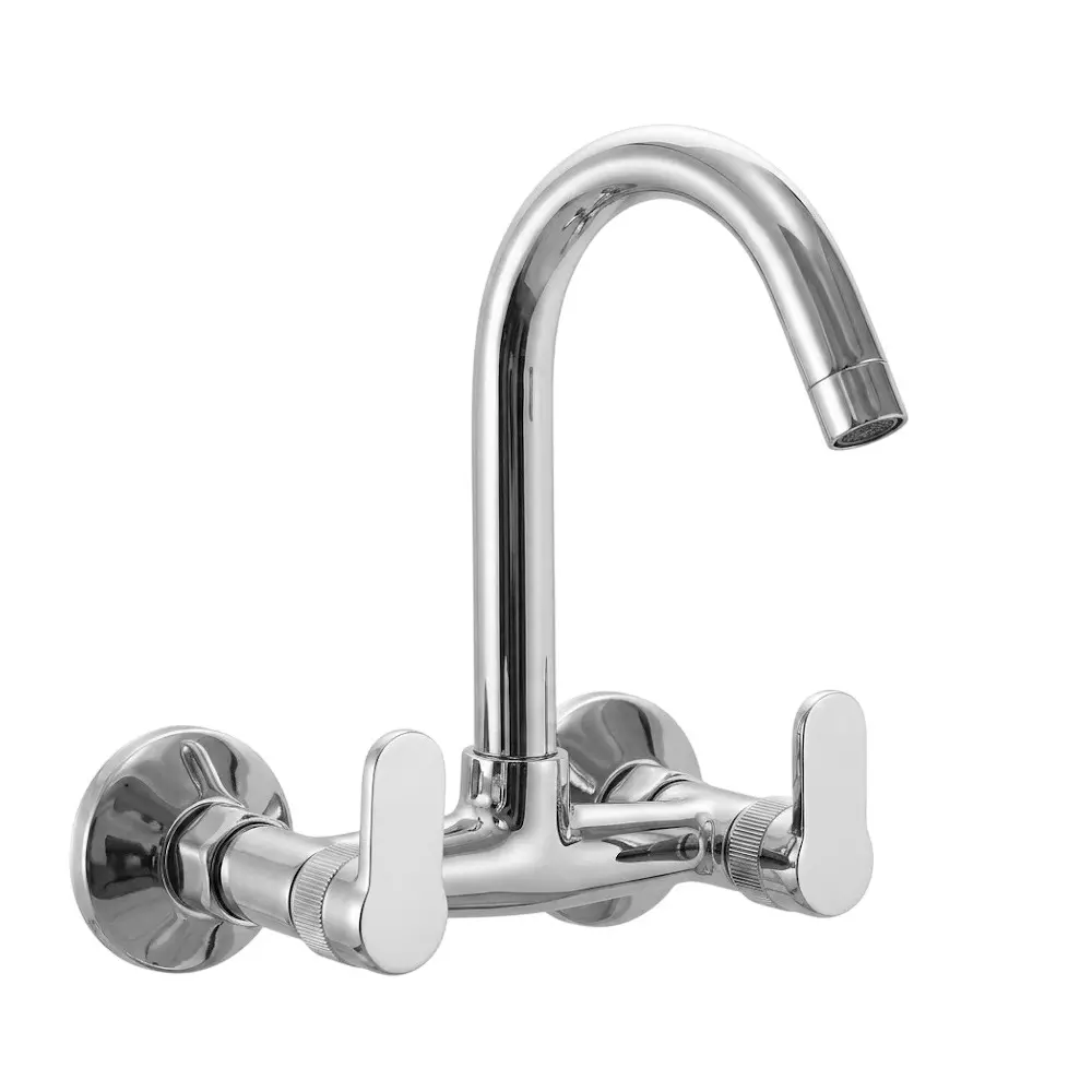PLUMBER Ecoline Series Euphoria Range Two Hole Sink Mixer With Swivel Spout and Foam Flow, Chrome Finish and Wall Mounted, EPA-5104