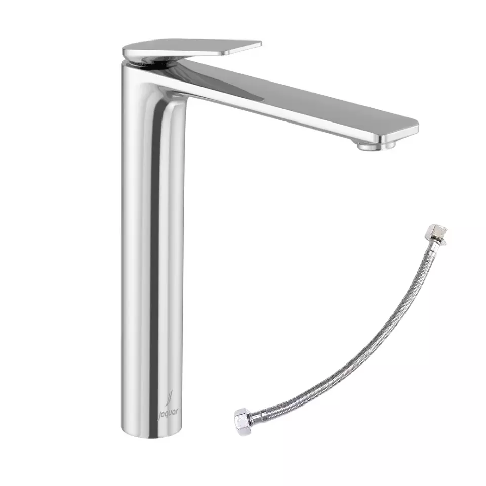Jaquar Laguna Single Lever Tall Body Tap with 600 mm Long Braided Hose Silver Stainless Steel for Home Use, LAG-CHR-91005B