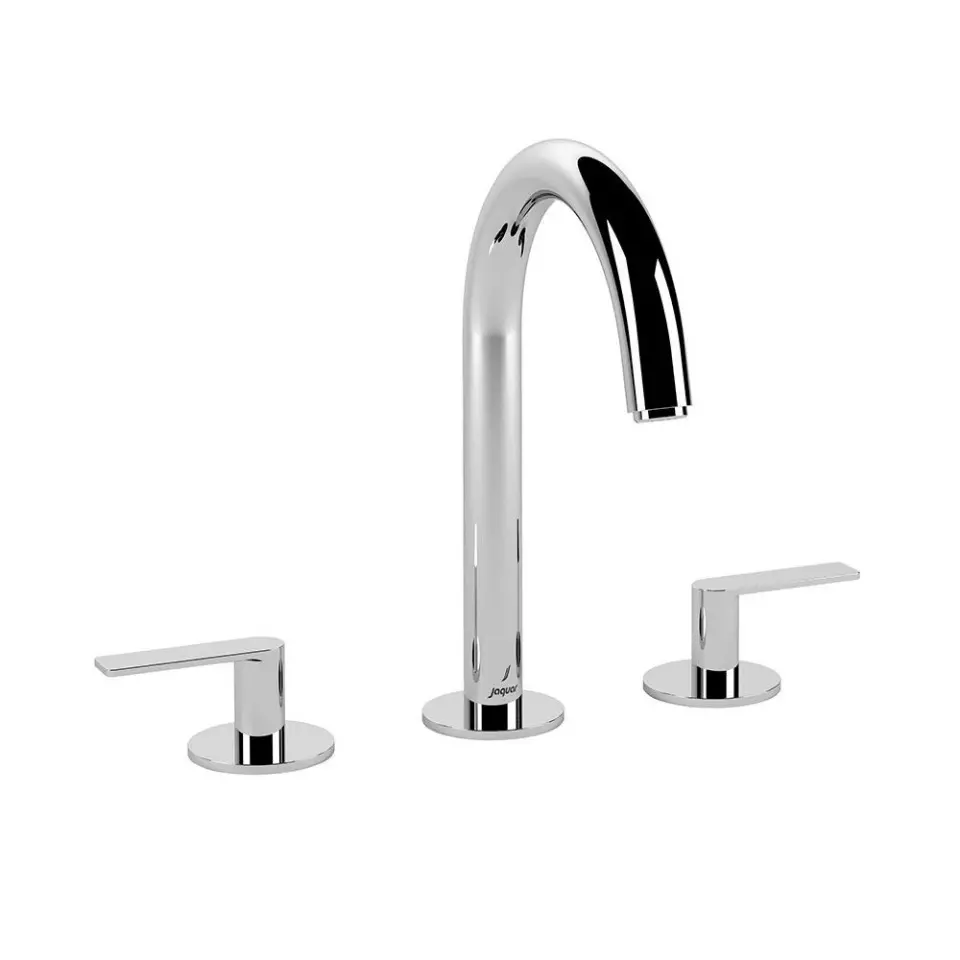 Jaquar Laguna Basin Mixer Tap with Pipe Spout & Lever Handle 3-Hole Silver Stainless Steel for Home Use, LAG-CHR-91189PSL