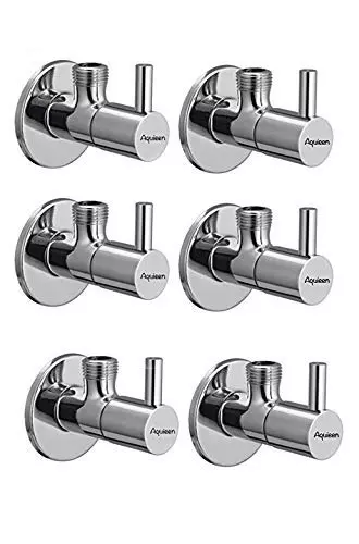 Aquieen Mini Flora Brass Silver Angle Stop Valve with Flange  Pack of 6 Piece