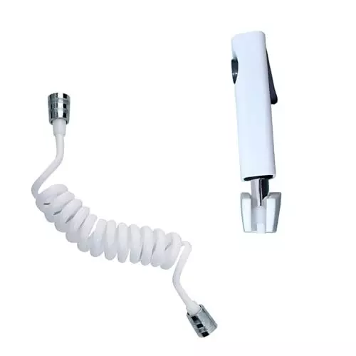 ELEGANT CASA Compact Health Faucet (Handheld Bidet) ABS Body with Antique Valve 1.5 m Hose White Finish