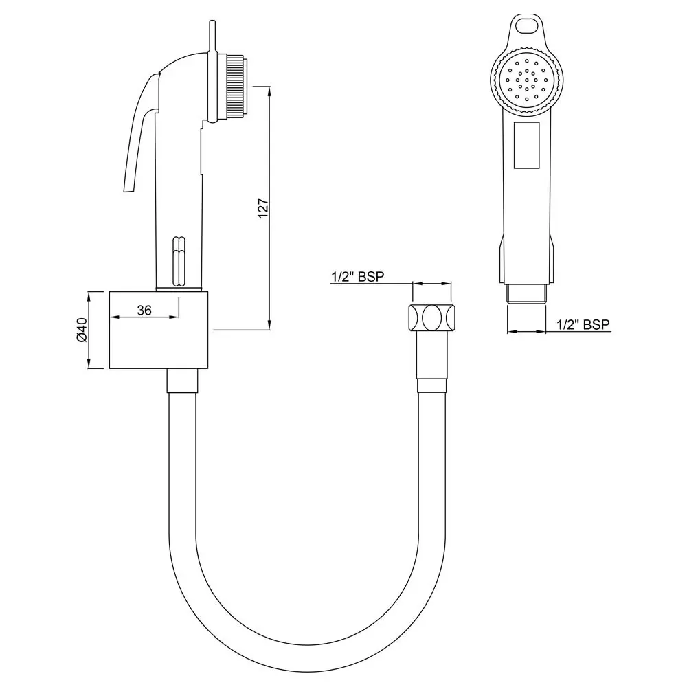 Essco by Jaquar Health Faucet ABS Body with 1.2 m Long PVC Tube & Wall Hook, ALE-BLK-583
