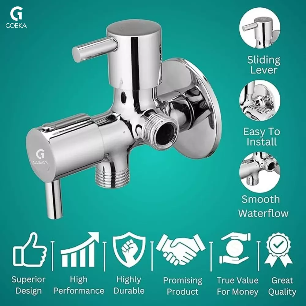 Goeka Two Way Brass Angle Valve Cock 6x3x2 cm Silver Chrome Finish Brass for Bathroom, Wash Basin Taps
