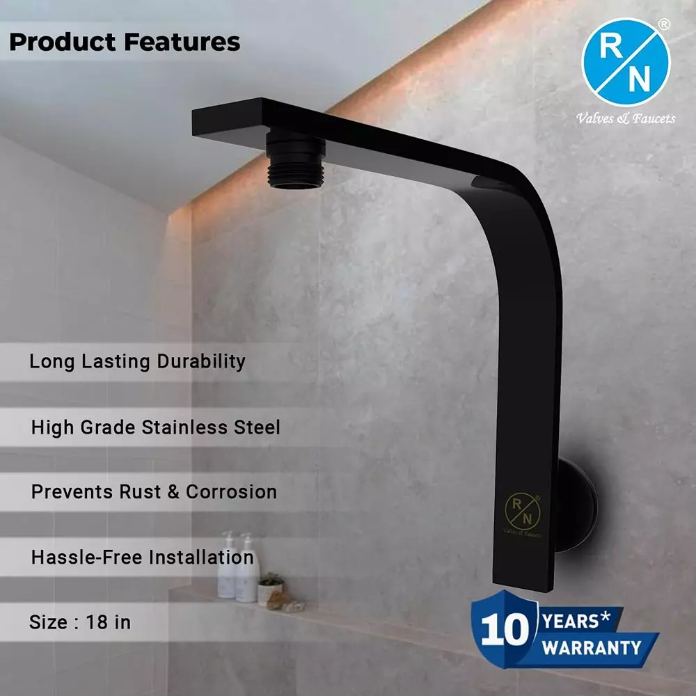 rn-shower-arm-black-chrome-rectangular-stainless-steel-black-5334-cm-21-inch-rn202b0721-pack-of-50-pcs