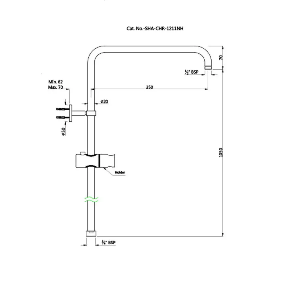 Jaquar Exposed Shower Pipe with Hand Shower Holder 1120X410 mm  SHA-CHR-1211NH