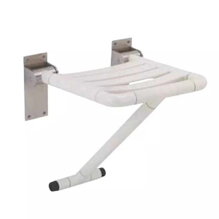 PLATO Shower Seat Wall Mounted Upto 200 Kg Holding Capacity with SS Hinges & Stand, 4291