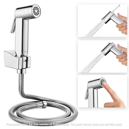Luv Bath Jet Spray Gun 1 m Hose Pipe Polished High Pressure Stainless Steel Silver, LB162A