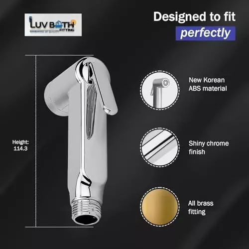 Luv Bath Jet Spray Gun 1 m Hose Pipe Polished High Pressure Stainless Steel Silver, LB162A