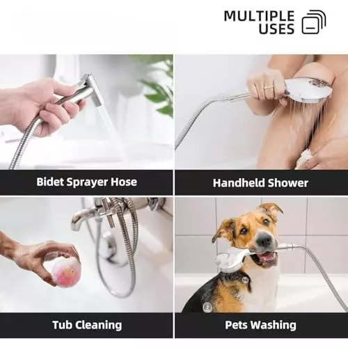 Luv Bath Jet Spray Gun 1 m Hose Pipe Polished High Pressure Stainless Steel Silver, GB112A