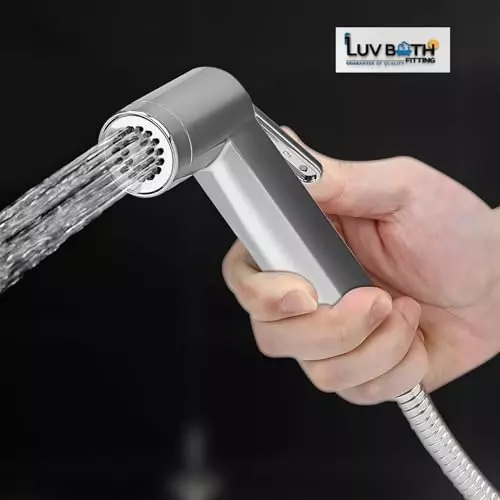Luv Bath Jet Spray Gun Chrome High Pressure Ergonomic Design ABS Plastic Silver, LB162A