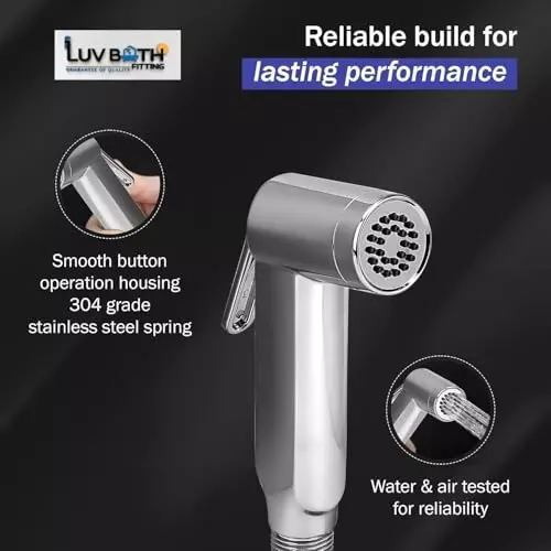 Luv Bath Jet Spray Gun Chrome High Pressure Ergonomic Design ABS Plastic Silver, LB162A