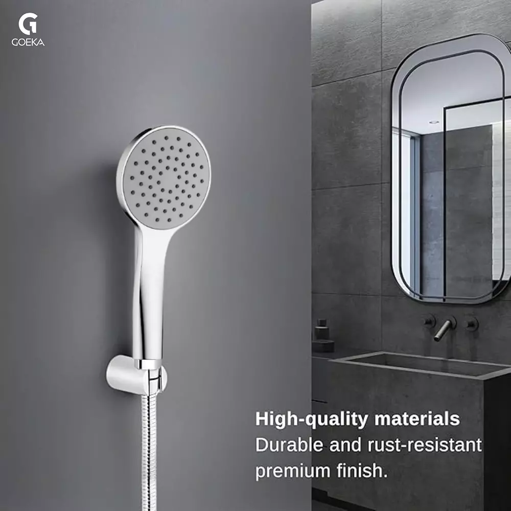 Goeka 4 Inch (10.16 cm) Oval ABS PLUTO Hand Shower Single (1) Function Mode Silver Color for Bathrooms