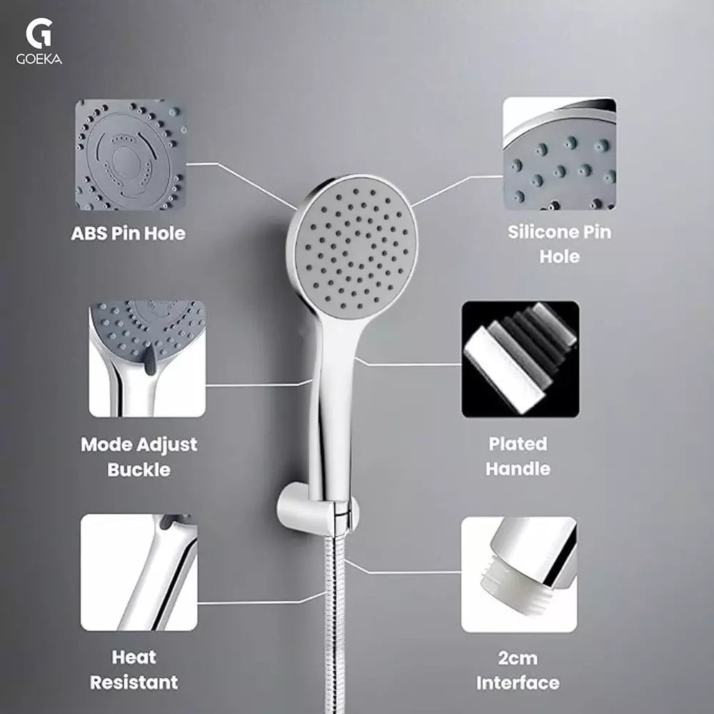 Goeka 4 Inch (10.16 cm) Oval ABS PLUTO Hand Shower Single (1) Function Mode Silver Color for Bathrooms