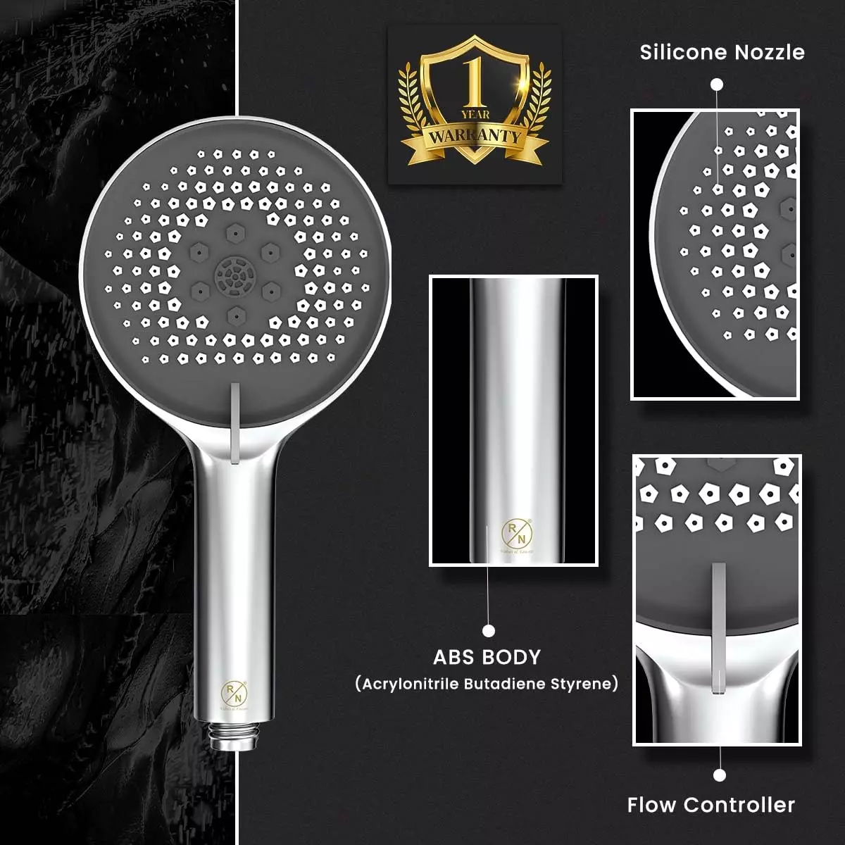 RN 110 mm (4.33 inch) ABS Silver Wall Mount Hand Shower Set with 1.5 m Hose, RNHSBS6963