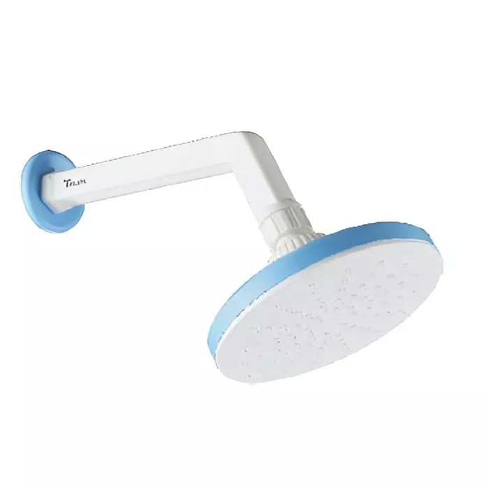 TRIJAL Jewel Overhead Shower Round 5 inch with 9 inch Arm with Flange White, Blue, JSH-01 BW