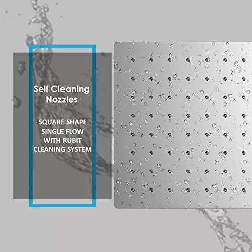 RN Zara 200x200 mm Square Stainless Steel Silver Wall Mount Seamless Edges Overhead Shower Without Arm, RN6551200R