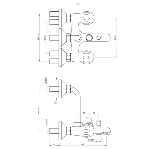 Jaquar Clarion Three In One Wall Mixer - CQT-CHR-23281UPR