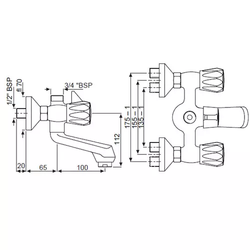 Jaquar Continental Two In One Wall Mixer Bathroom Faucet - CON-CHR-217KN