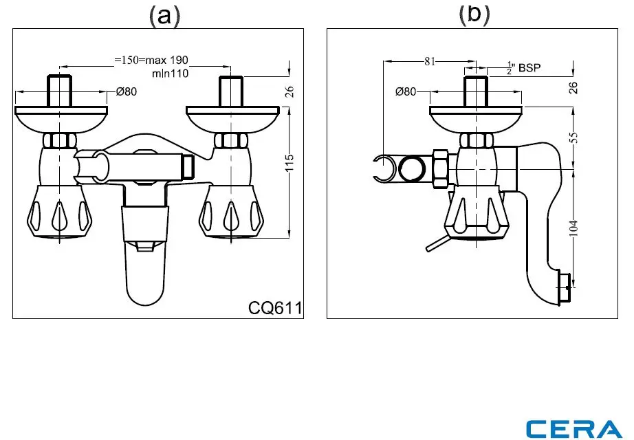 CERA Ocean Wall Mixer Bathroom Faucet - F2006404