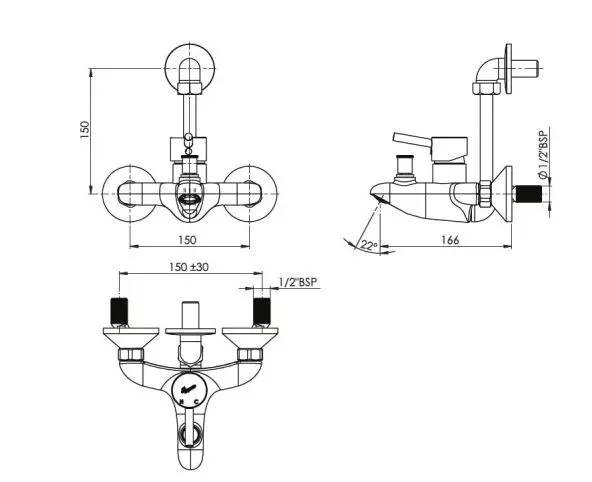 Parryware Agate Wall Mixer Bathroom Faucet - G0654A1