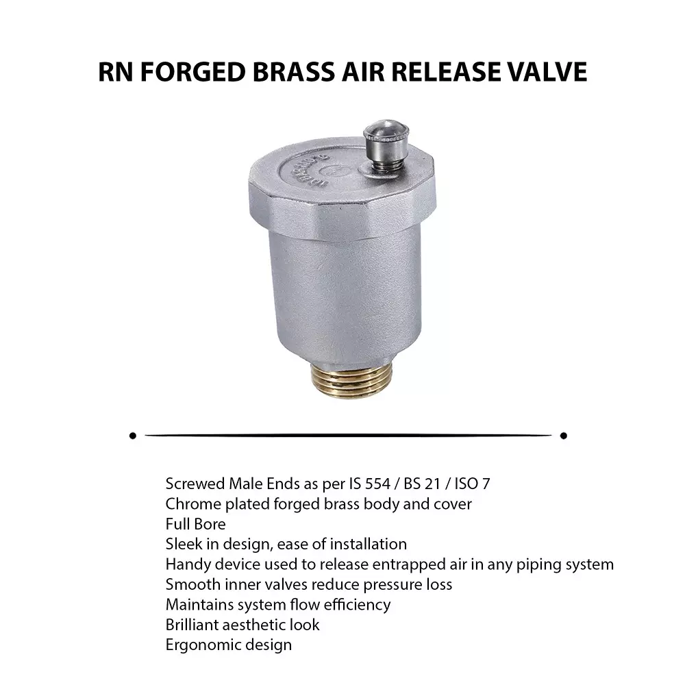 RN Air Release Valve Forged Brass 1/2 Inch (13 mm) Size for Control Water, Air & Oil Flow, 5200