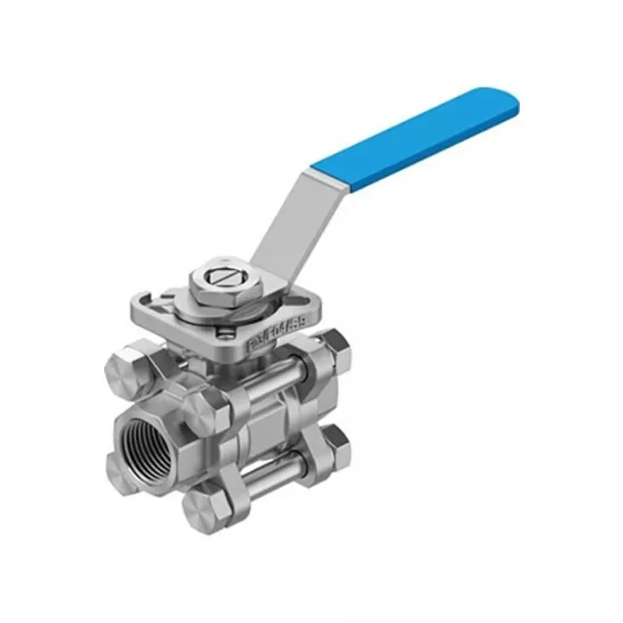 Festo Stainless Steel Ball Valve, Ball Valve, Threaded, NPT 1/2 NPTin, 15 mm, 63 bar Operating Pressure, VZBE-1/2-T-63-T-2-F0304-M-V15V15