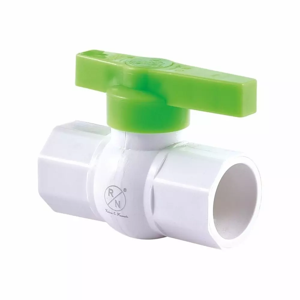 RN Hexagonal Ball Valve UPVC White & Green Heavy Socket 1 Inch (25 mm) Size for Control Water, Air & Oil Flow, 3750