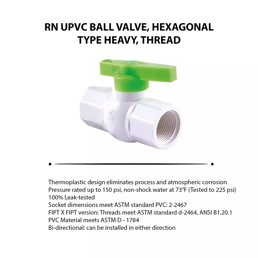 rn-hexagonal-ball-valve-upvc-white-green-heavy-thread-34-inch-20-mm-size-for-control-water-air-oil-flow-3760