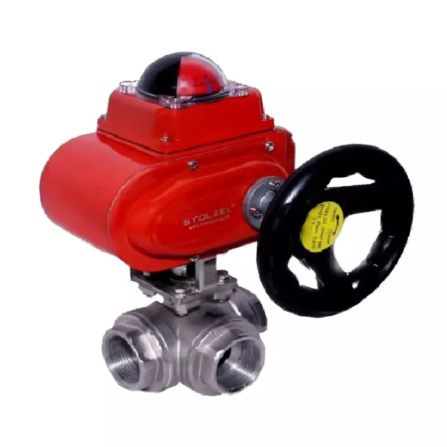 STOLZEL 1.26 inch, 32 mm, CF8M On-Off Type Electrical Actuated 3 Way Ball Valve Screwed End