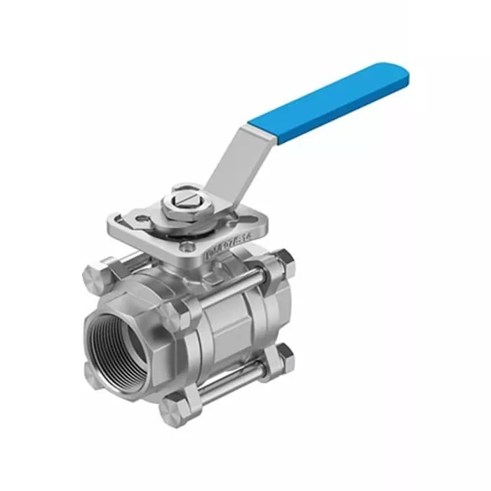 Festo Stainless Steel Ball Valve, Ball Valve, Threaded, NPT 1 1/2 NPTin, 38 mm, 63 bar Operating Pressure, VZBE-11/2-T-63-T-2-F0507-M-V15V15