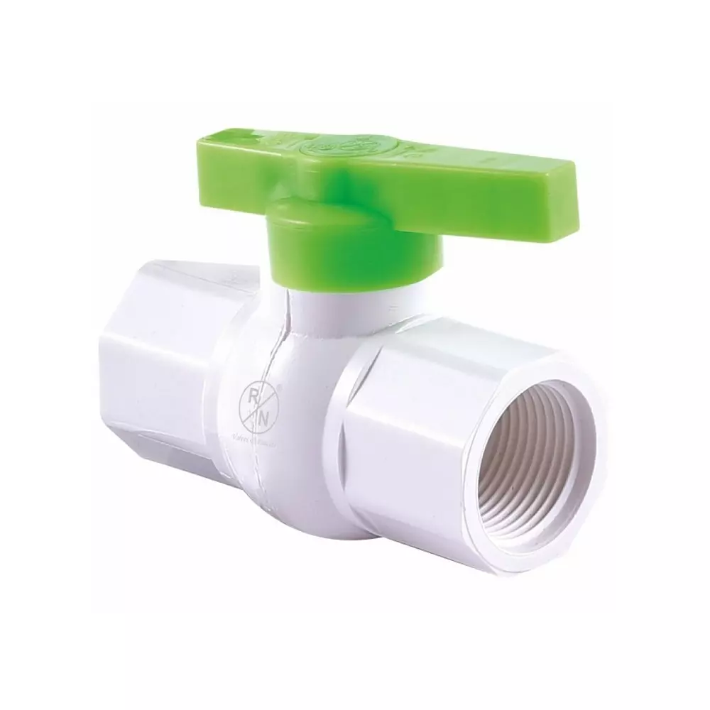 RN Hexagonal Ball Valve UPVC White & Green Heavy Thread 1 1/4 Inch (32 mm) Size for Control Water, Air & Oil Flow, 3760