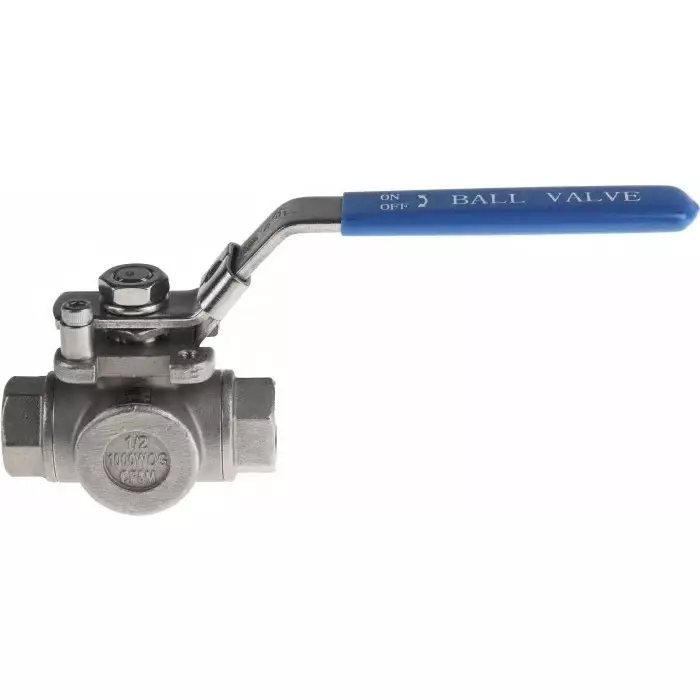 RS PRO BSPP 12.7 mm Stainless Steel L Port 3 Way Ball Valve 68bar Operating Pressure 4991887