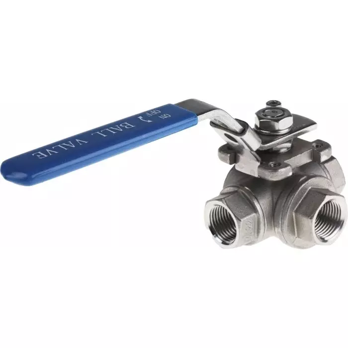 RS PRO BSPP 12.7 mm Stainless Steel L Port 3 Way Ball Valve 68bar Operating Pressure 4991887