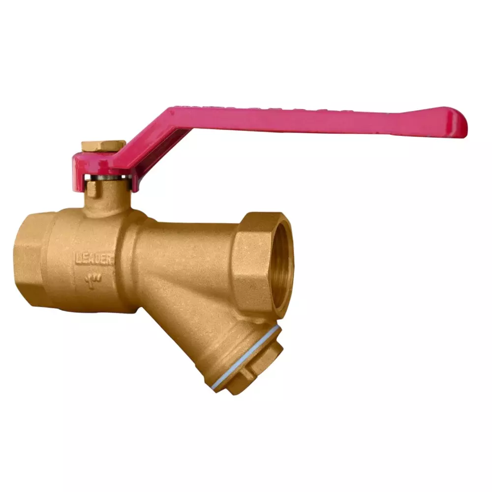 Leader Ball Valve With Strainer 40 mm (1-1/2 inch) Forged Brass Body PN-20 Pressure/Class Rating Size Code I, FLB 285