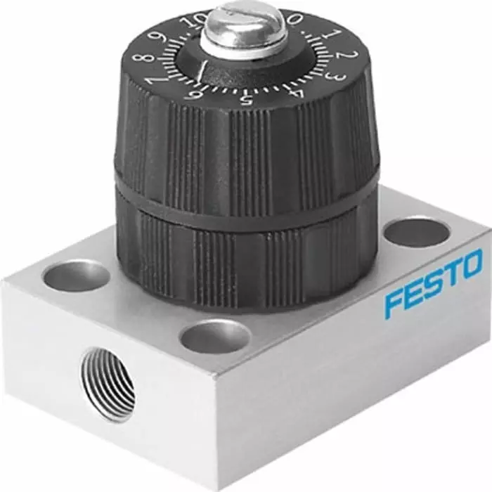 Festo Rotary Knob Flow Control Pneumatic Control Valve GRPO Series, G 1/8, G 1/8, GRPO-70-1/8-AL