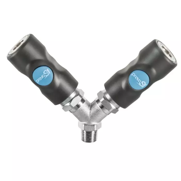 PREVOST Composite Body Male Safety Y-Shaped Quick Connect Coupling, G 1/4 Male Threaded, ISI 068151