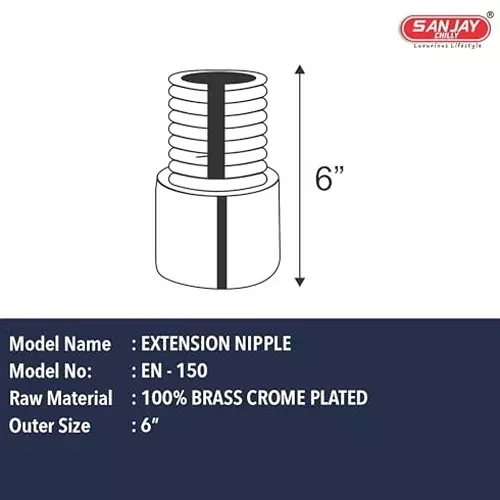 Sanjay Chilly Extention Nipple Sliver 152.4 mm (‎6 inch), EN-150