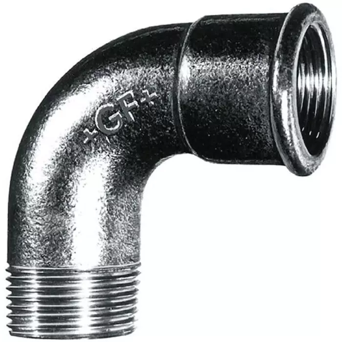 Georg Shrt Elbow Fischer Galvanised malleable Iron Fitting 90° Short male BSPT 1/2in to Female BSPP 1/2in, 770011204 (Pack of 5)