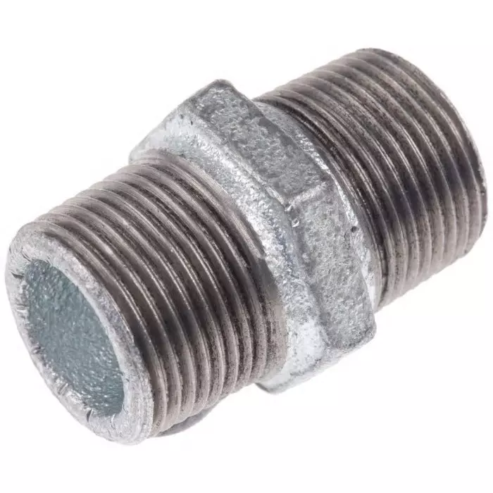 Georg Hexagon Nipple Fischer Galvanised malleable Iron Fitting male BSPT 3/4in to 3/4in, 770280205 (Pack of 10)