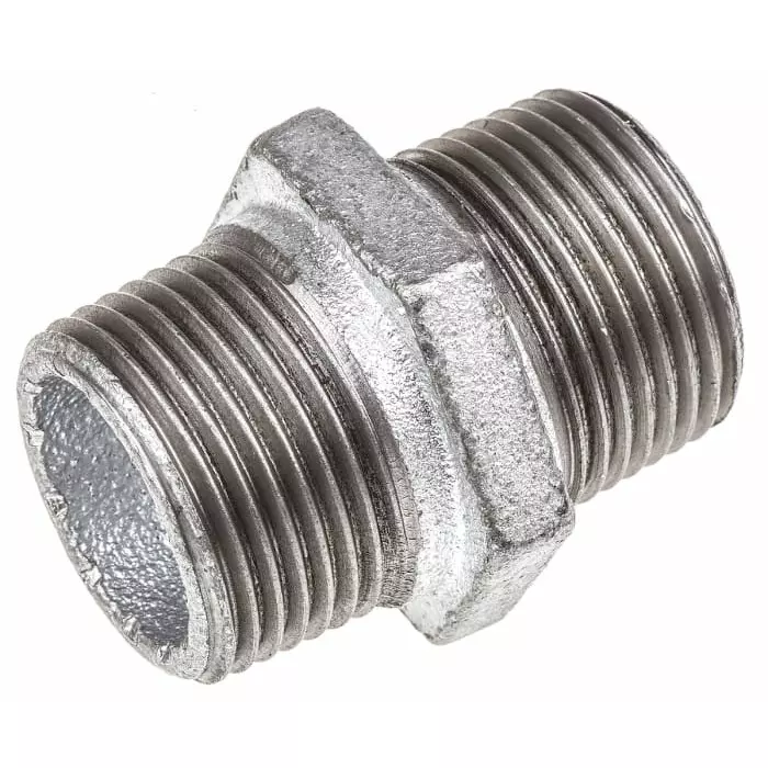 Georg Hexagon Nipple Fischer Galvanised malleable Iron Fitting male BSPT 1in to 1in, 770280206 (Pack of 10)