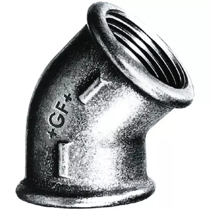 Georg Elbow Fischer Galvanised malleable Iron Fitting 45° Female BSPP 3/4in to 3/4in, 770120205 (Pack of 5)